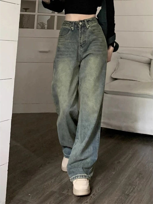 Baggy jeans med vida ben för kvinnor